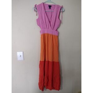 Scoop Women Colorblock Cutout Maxi Dress Pink Orange Red S